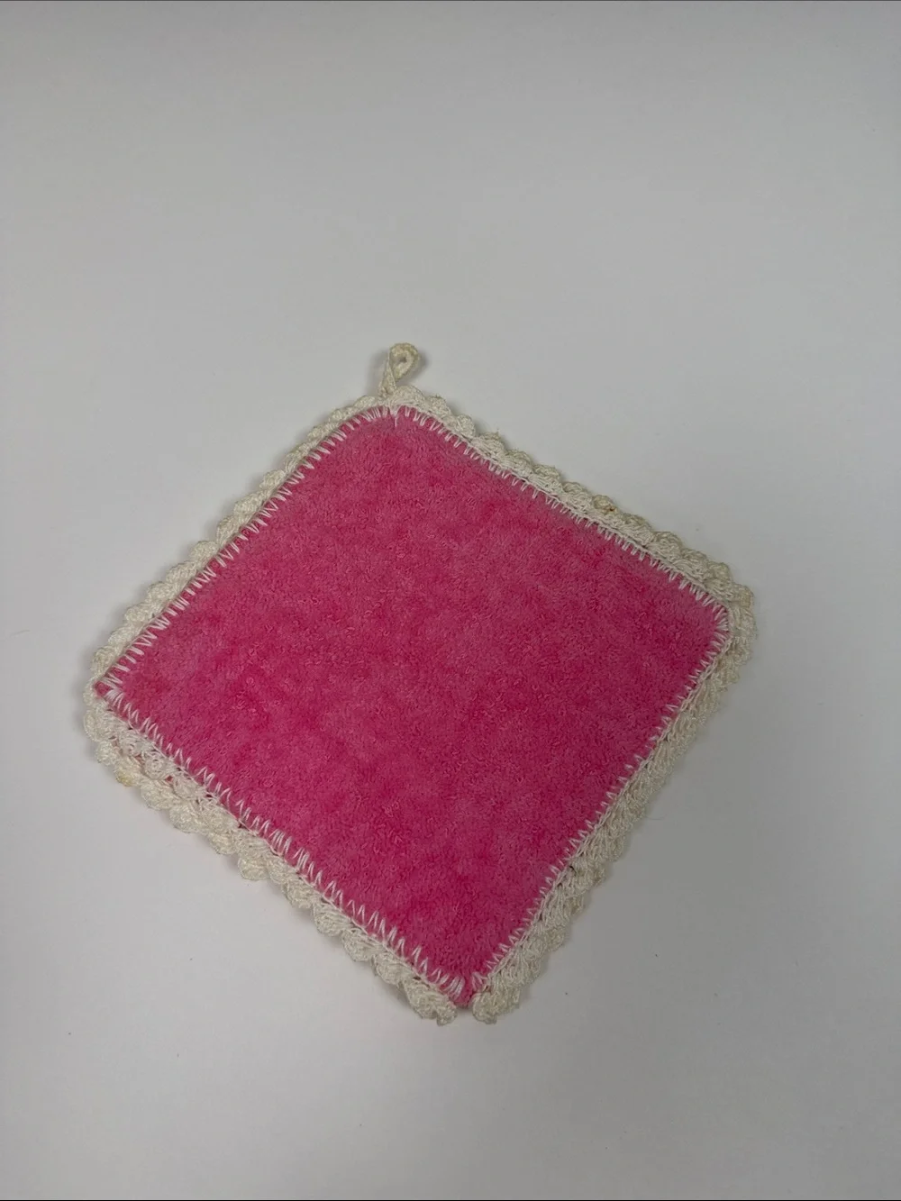 Handmade Pink Crochet Trim Washcloth Cottagecore Bathroom Shabby Chic Girly